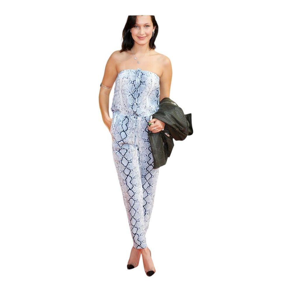 OTTE NY FAUX SNAKESKIN SILK STRAPLESS JUMPSUIT SIZE SMALL.